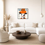 Oversized MOOGUE Paris leaning at the baseboard of a sunlit living room.