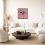 Oversized On a Fork, Deadpan leaning at the baseboard of a sunlit living room.