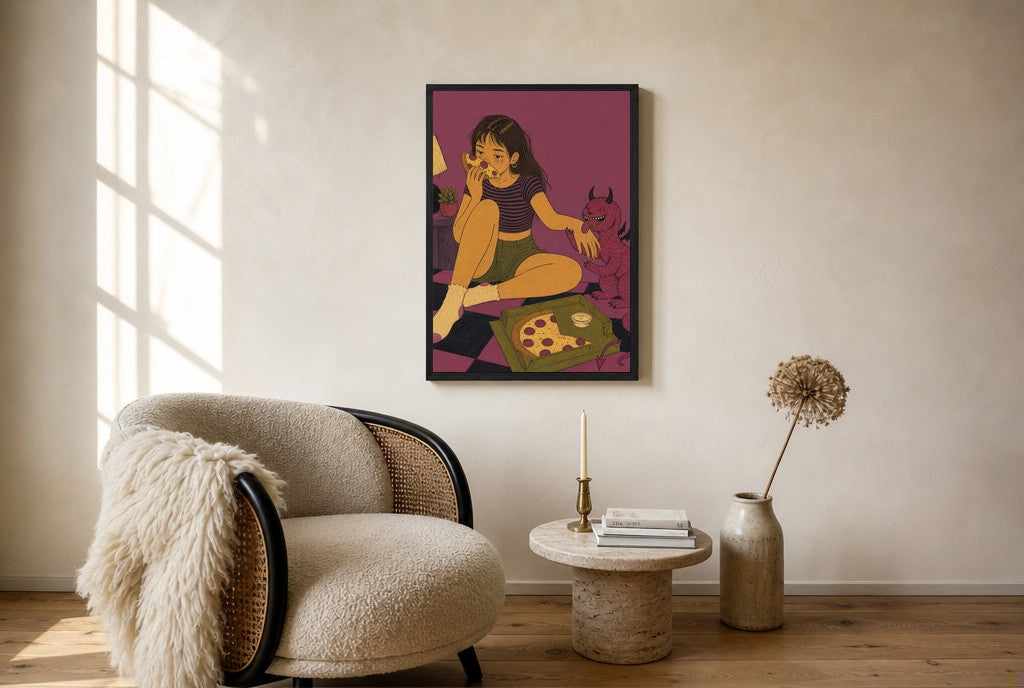 Pizza for One (Plus Him), floor-leaning in living room