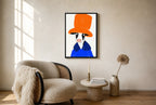 Oversized Big Hat Energy leaning at the baseboard of a sunlit living room.