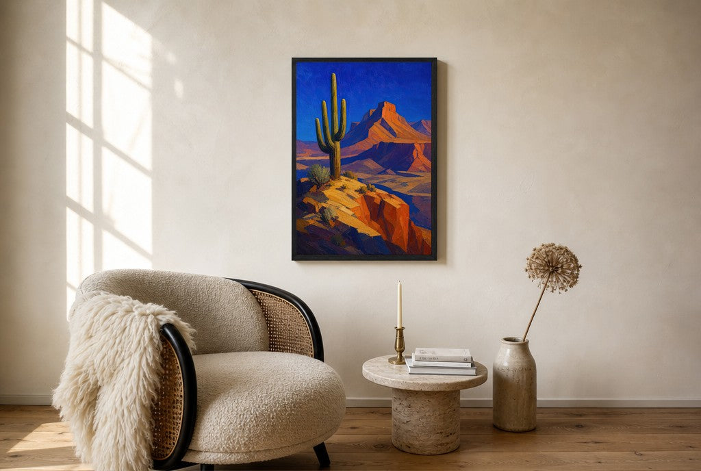 One Cactus, No Apologies, floor-leaning in living room
