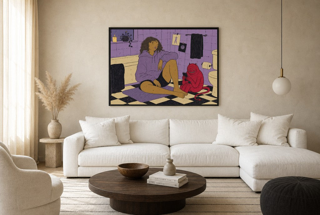 Tile Floor, 3 AM, floor-leaning in living room