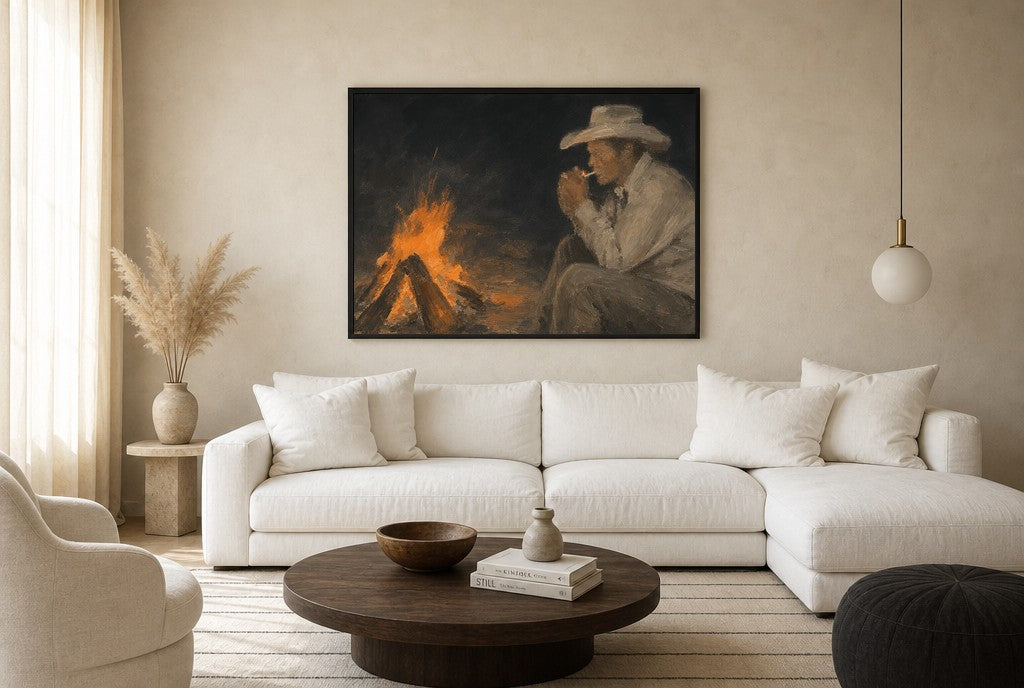 Light from the Fire, floor-leaning in living room