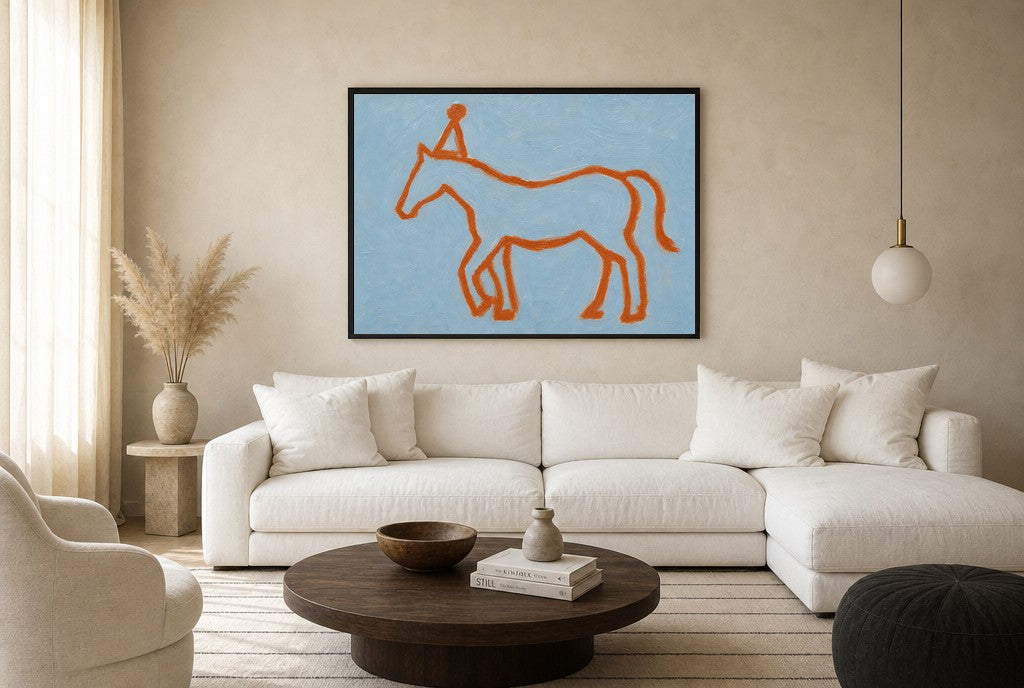 Line Horse, Party Hat, floor-leaning in living room