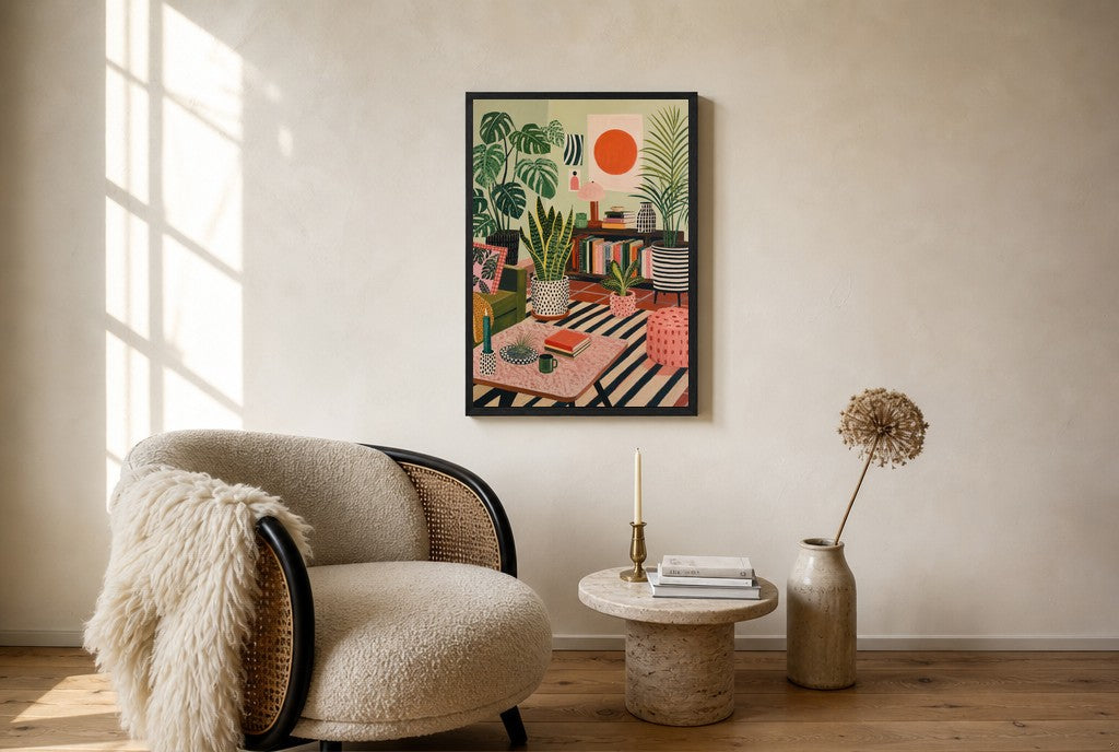 Too Many Plants, Just Enough, floor-leaning in living room