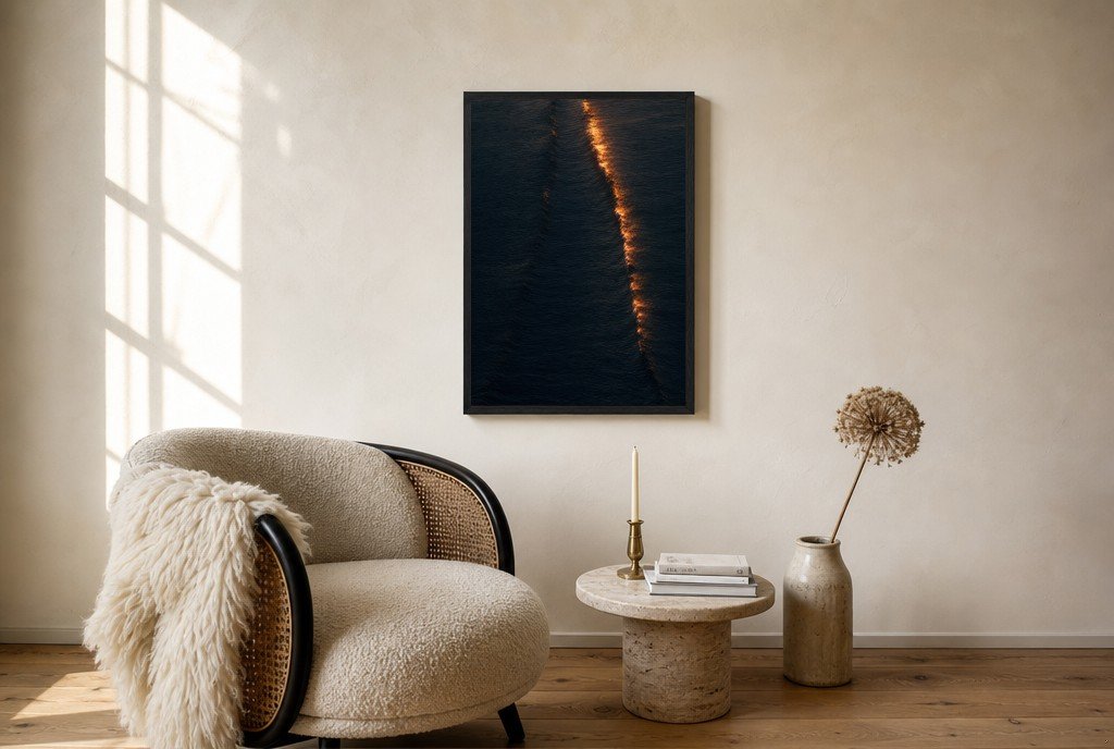 Gold on Dark Water, living room