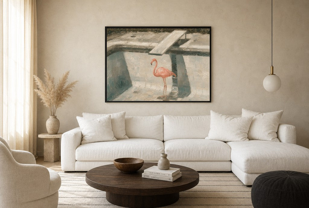 Flamingo, Empty Pool, floor-leaning in living room