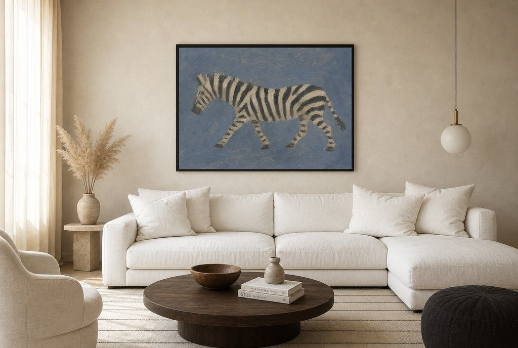 Flat Zebra, floor-leaning in living room