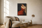 Red Dress, Charcoal, floor-leaning in living room