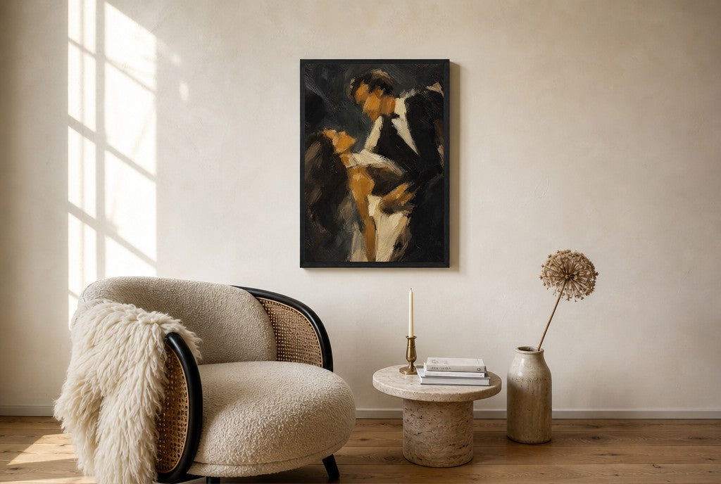 Couple, Charcoal, floor-leaning in living room