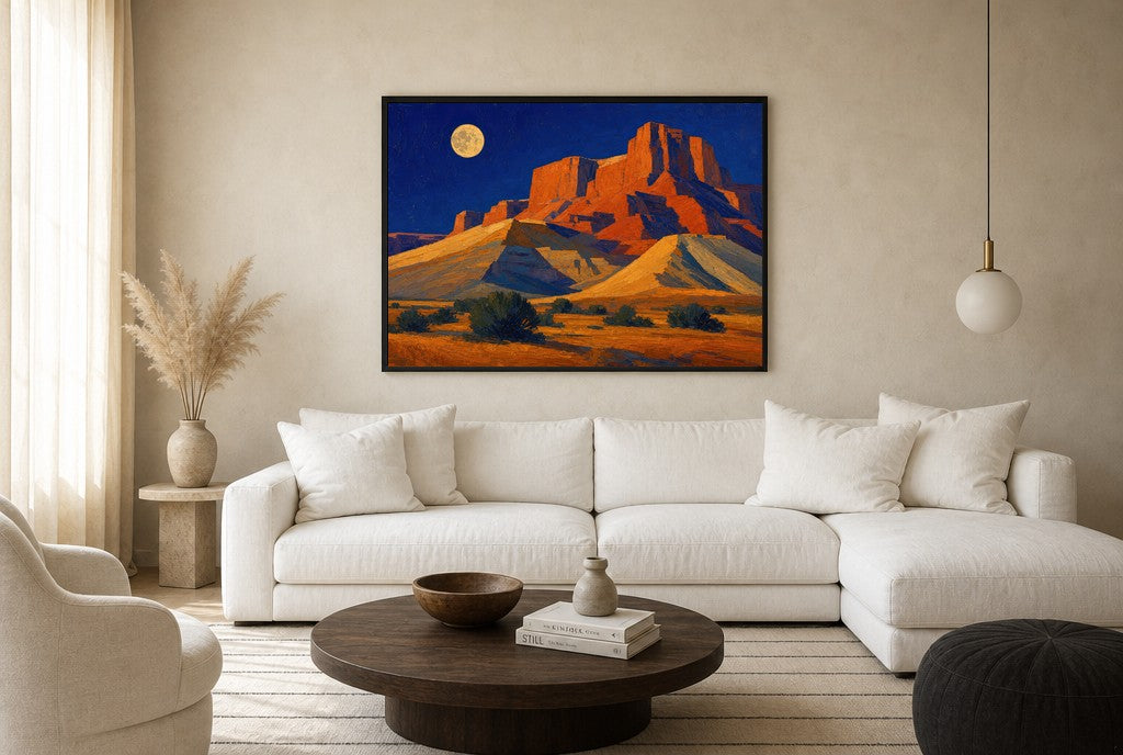 Moonrise, No Witnesses, floor-leaning in living room