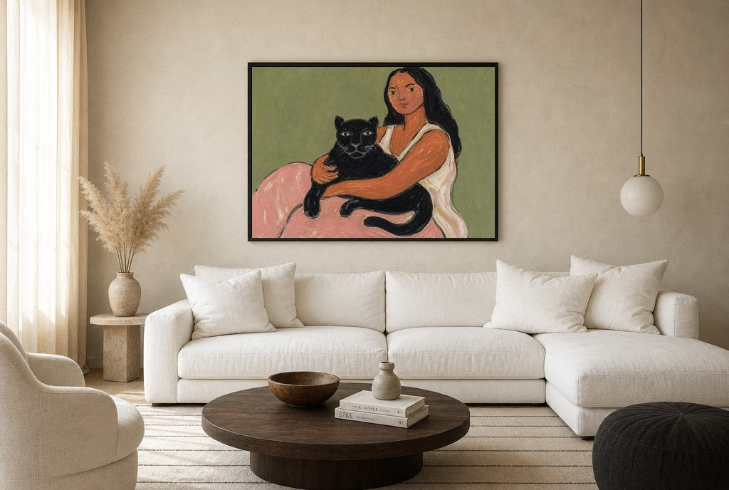 Black Cat, Held, floor-leaning in living room