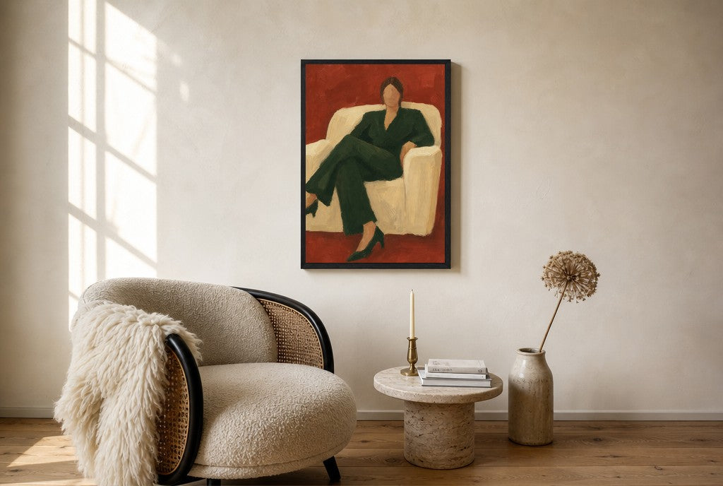 Forest Suit on Brick, floor-leaning in living room