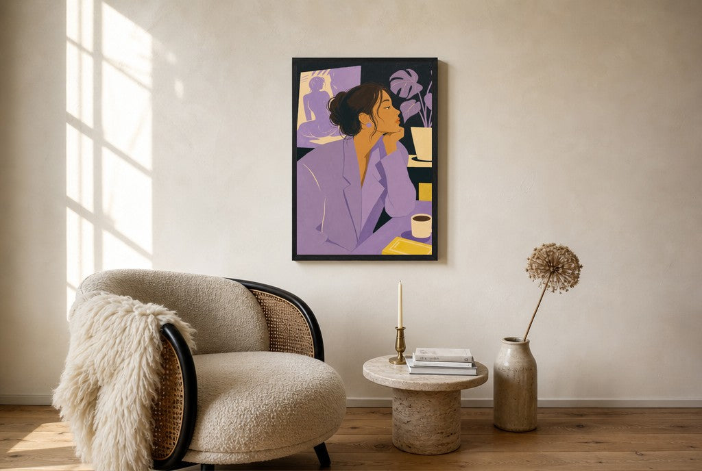 Lavender, Thinking, floor-leaning in living room