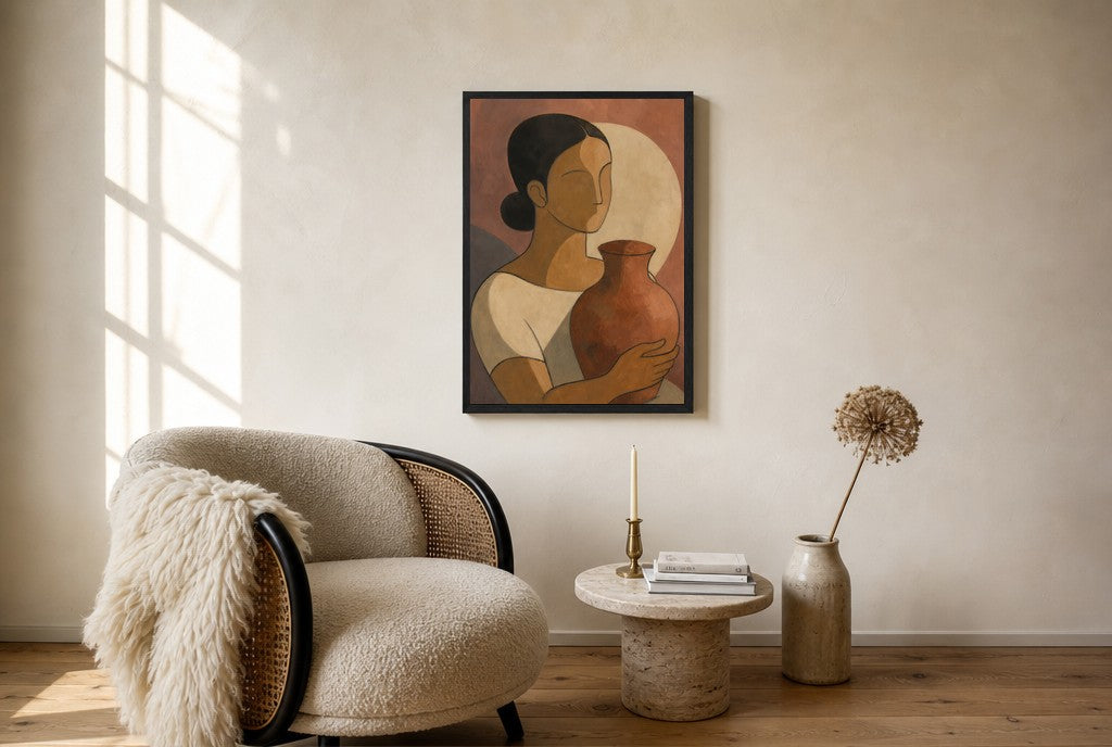 Woman With a Pot, floor-leaning in living room