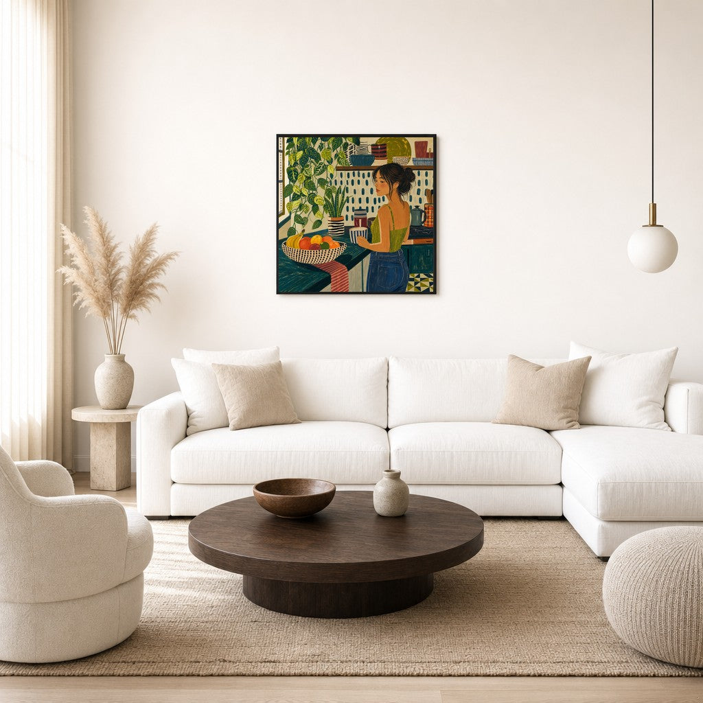 Coffee Before Words, floor-leaning in living room