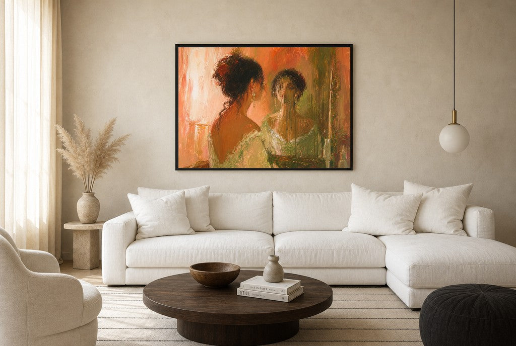 Sat With Her Thoughts, floor-leaning in living room