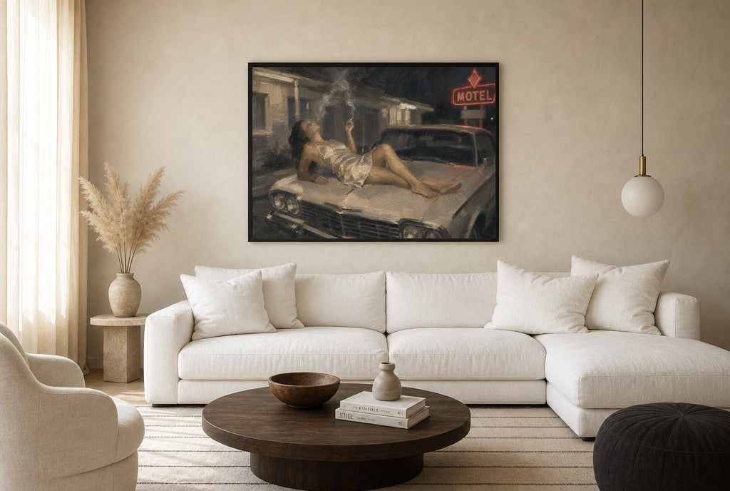 Slip and the Motel Sign, floor-leaning in living room