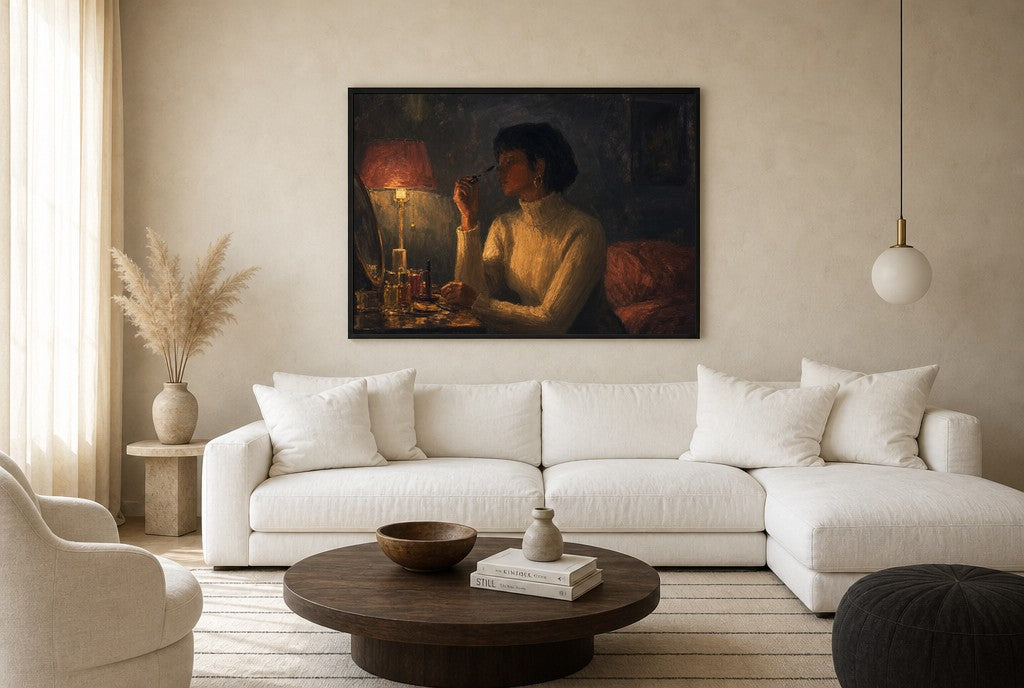 By Lamplight, floor-leaning in living room