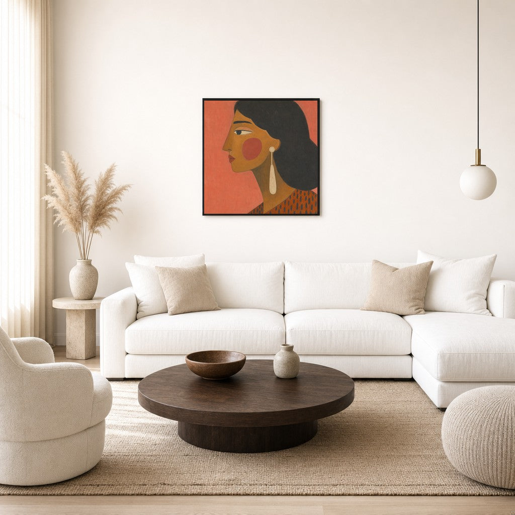 Profile in Coral, floor-leaning in living room