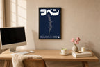 Framed Lavender, Navy hung above a mid-century walnut console with ceramics.
