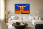 Longhorn, Unbothered, floor-leaning in living room
