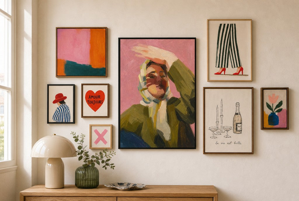 Olive Jacket, Pink, in gallery wall