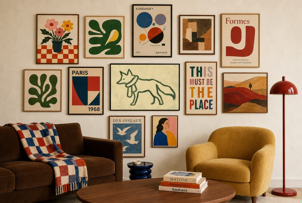 Line Fox in Scarf, in gallery wall