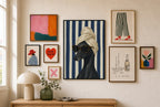 Greyhound, Hair Towel mixed into a layered gallery wall of varied frame sizes.