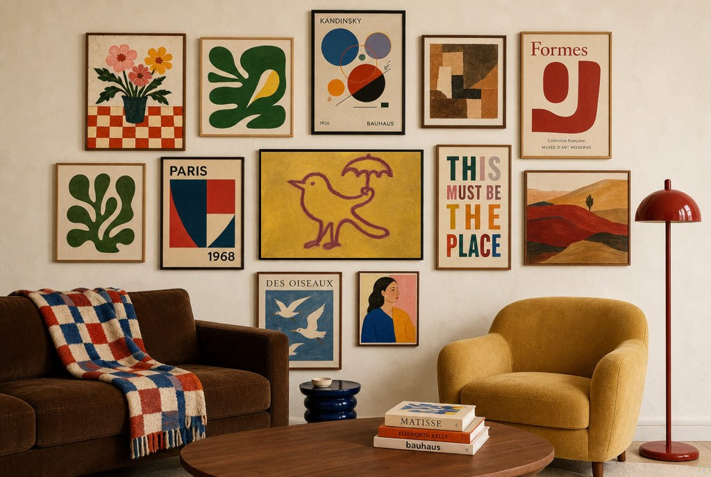 Line Bird, Umbrella, in gallery wall