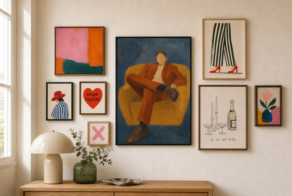 Rust Suit, Slate Wall, in gallery wall