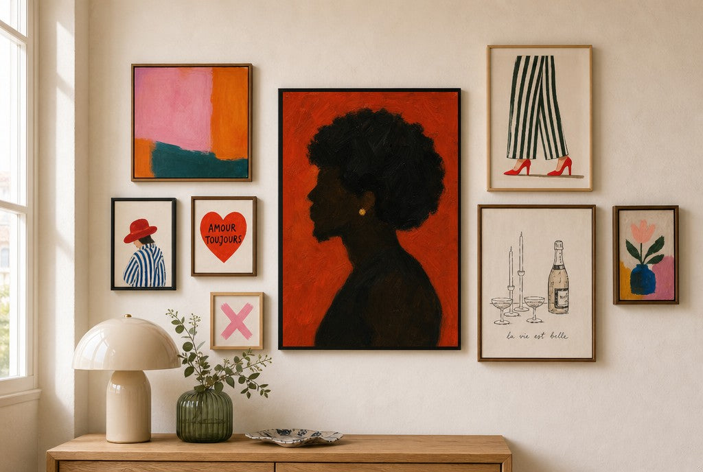 Dark Afro, Burnt Orange, in gallery wall