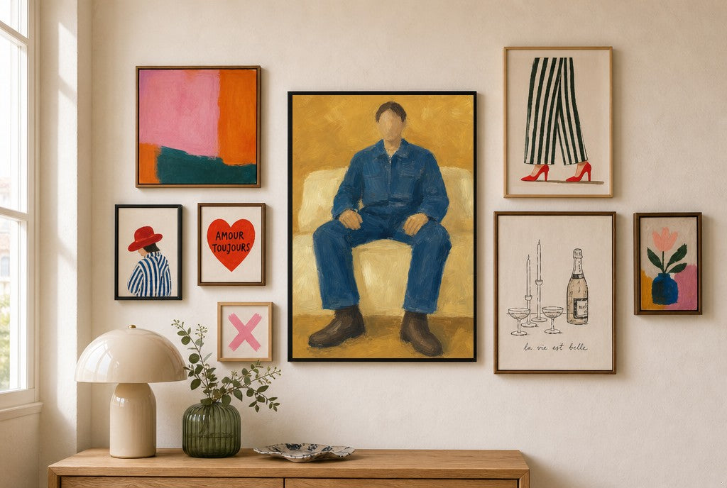 Denim Workwear, Ochre, in gallery wall