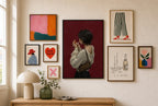 Lighting Up, Leopard Bag mixed into a layered gallery wall of varied frame sizes.