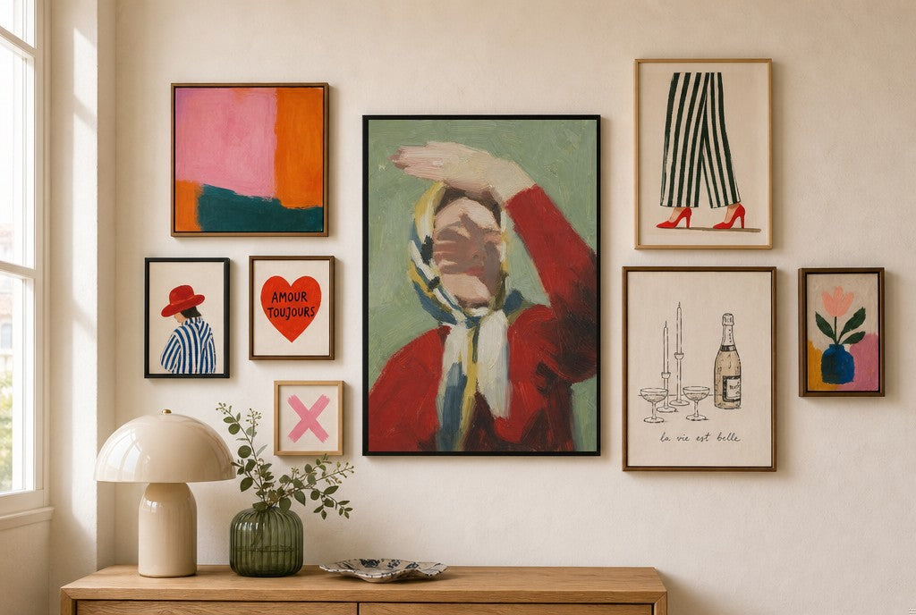 Red Jacket, Sage, in gallery wall