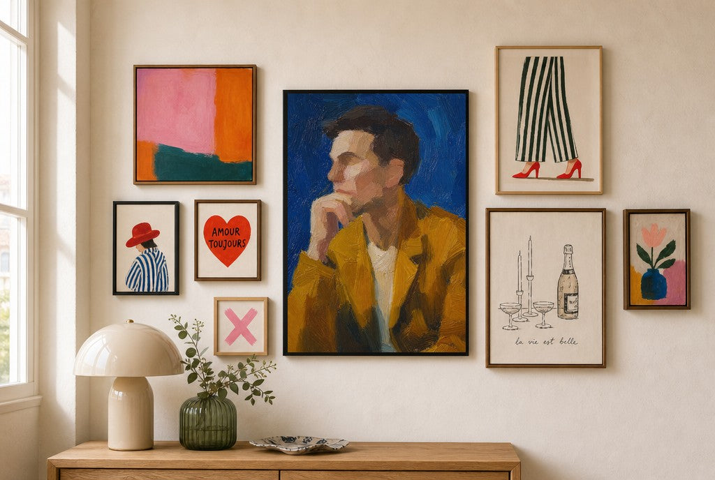 Mustard Jacket, Blue, in gallery wall
