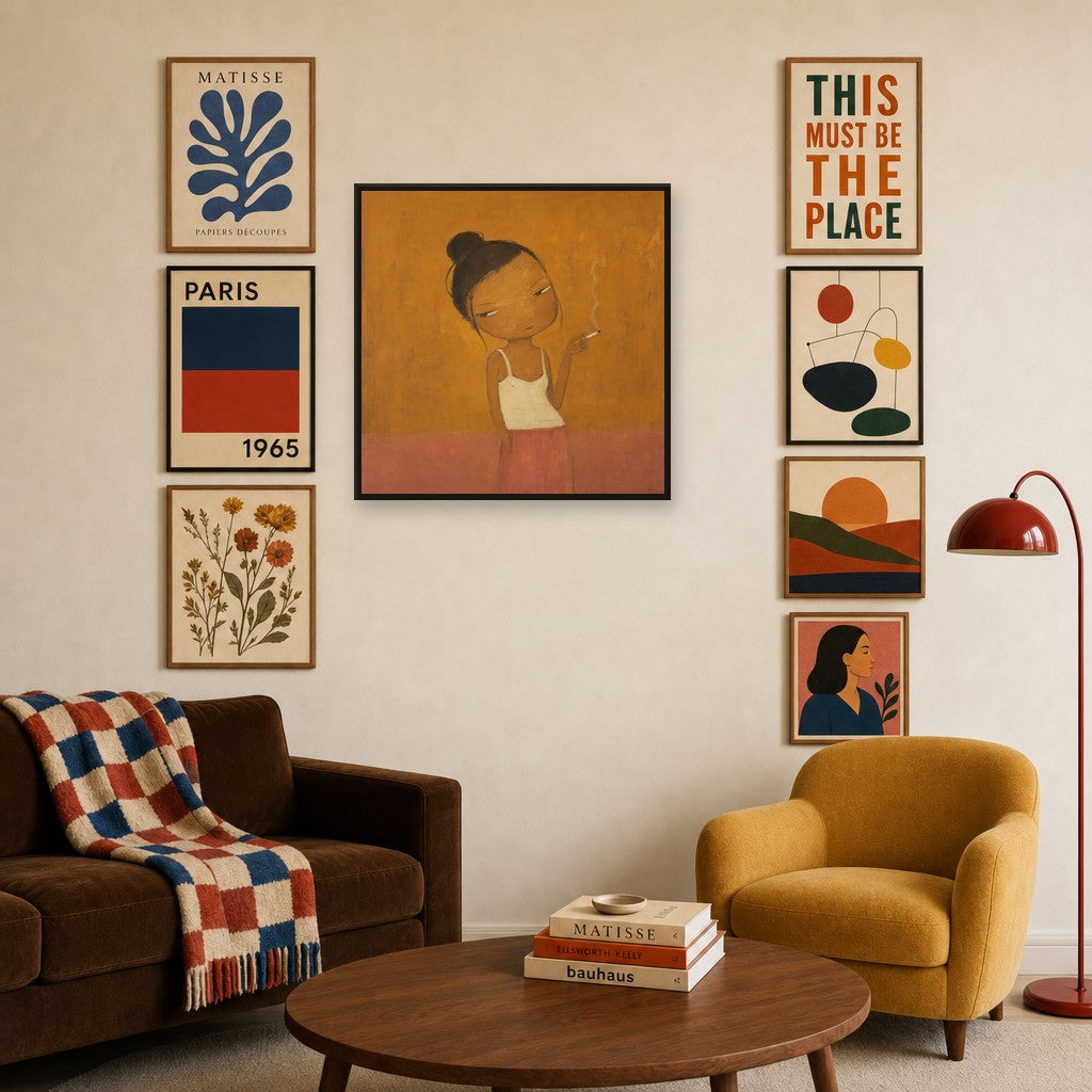 Smoke Break, Ochre, in gallery wall