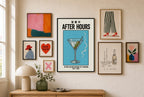 After Hours, Tourism mixed into a layered gallery wall of varied frame sizes.