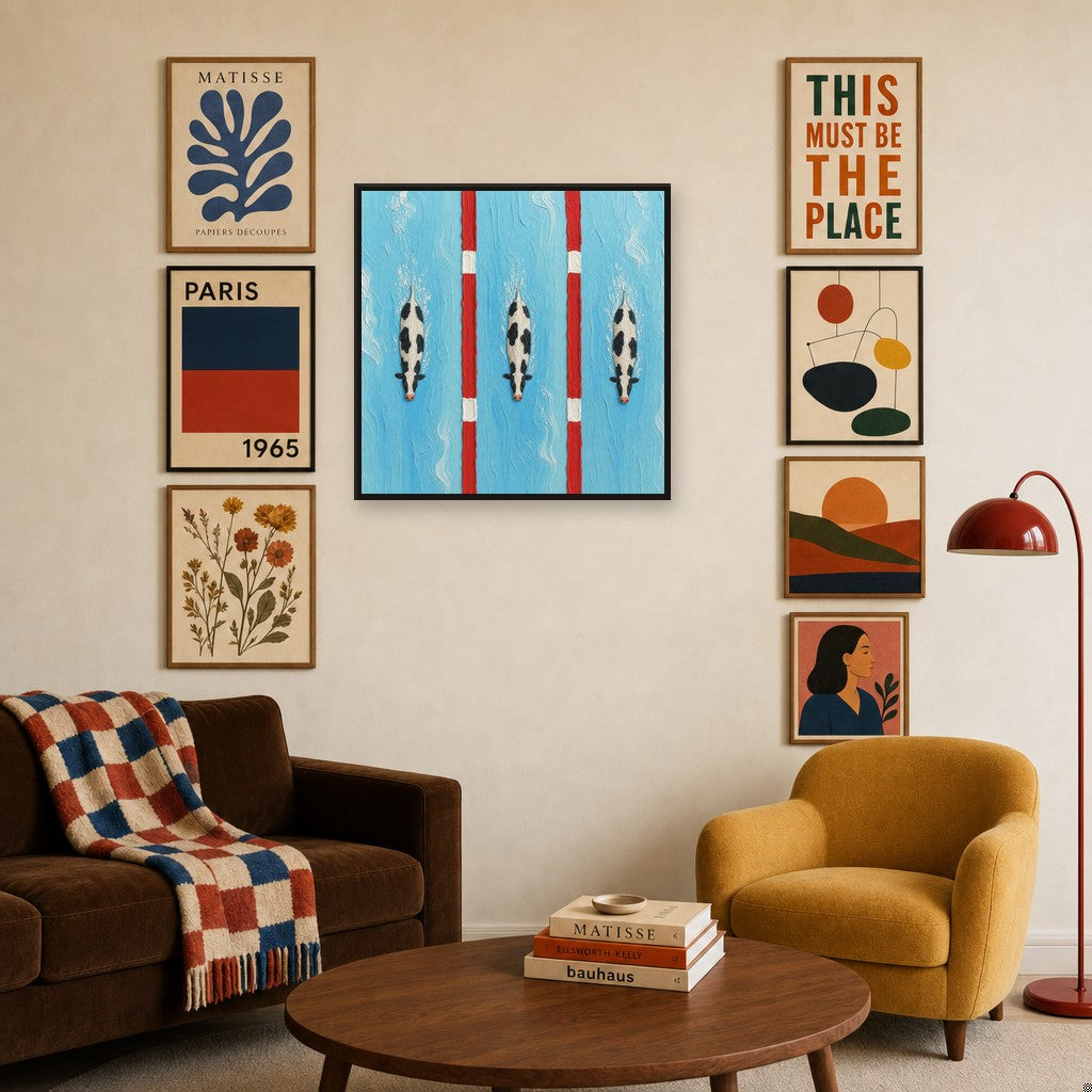 Lane Three mixed into a layered gallery wall of varied frame sizes.