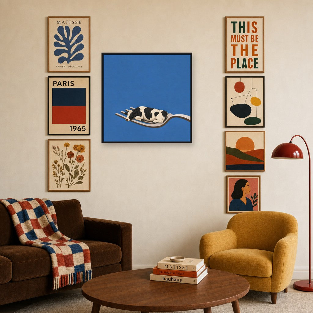 House Special mixed into a layered gallery wall of varied frame sizes.