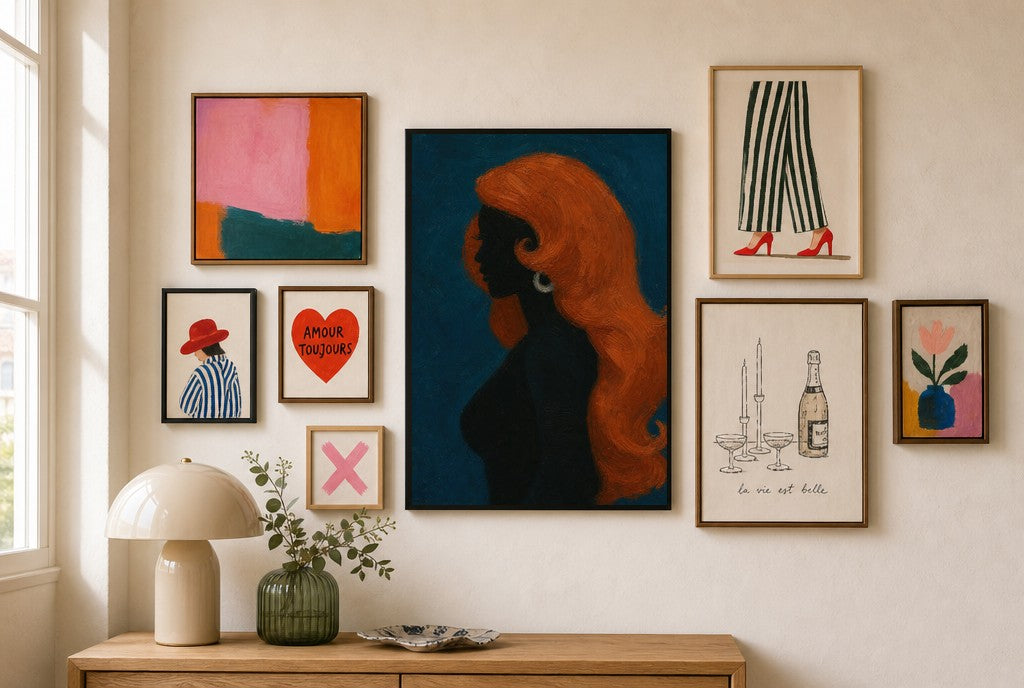 Copper Hair, Teal, in gallery wall