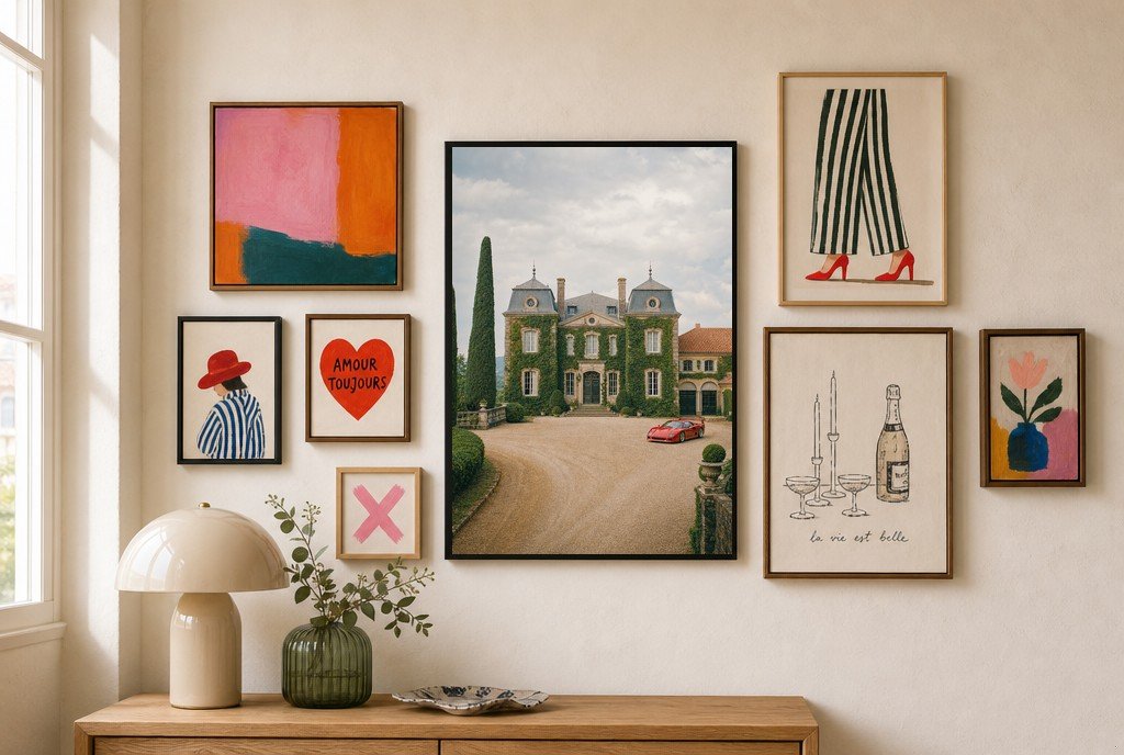 Red Car, Stone Chateau, gallery wall