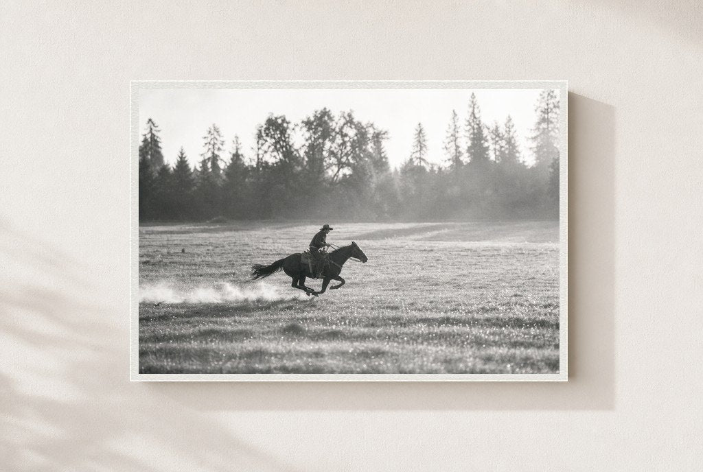 Gone at a Gallop, framed, white