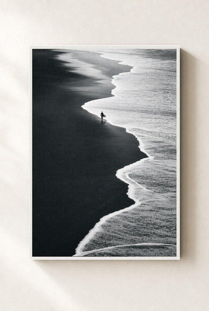 Walk the Black Sand, framed, white