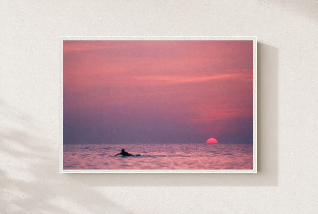 Swim at Sundown, framed, white