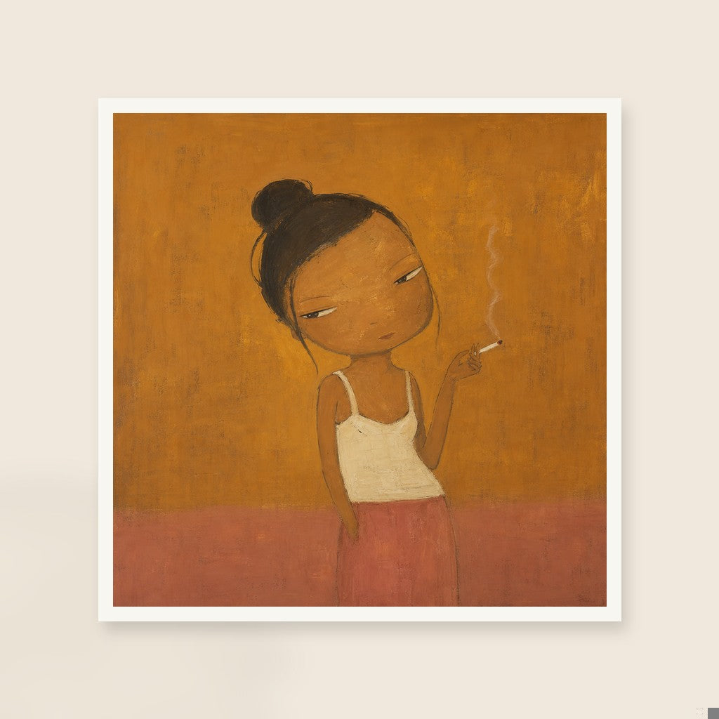 Smoke Break, Ochre, framed close-up, white