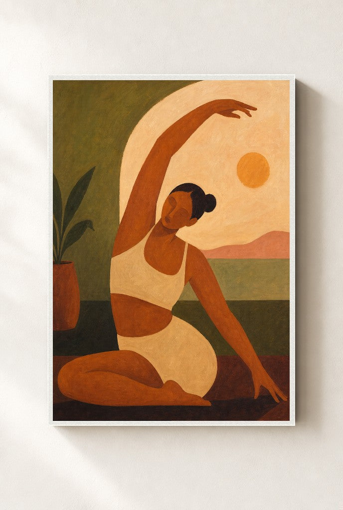 Morning Stretch, Sun Up, framed close-up, white