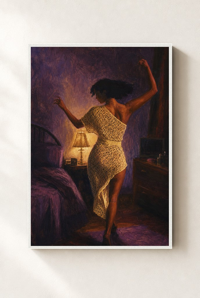 Dancing It Off, framed close-up, white