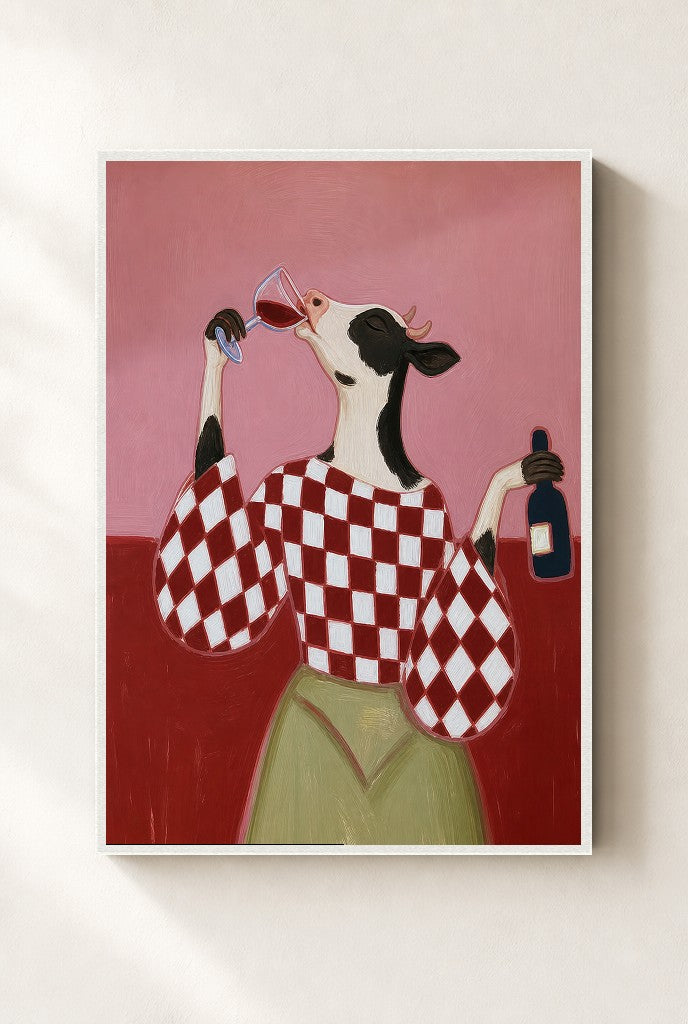 House Red, Straight from the Bottle print, mounted in a white wood frame on a cream wall.