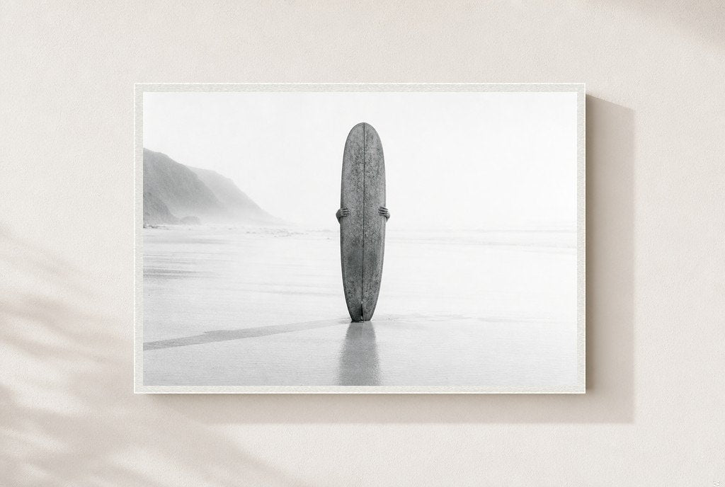 Longboard at Low Tide, framed, white